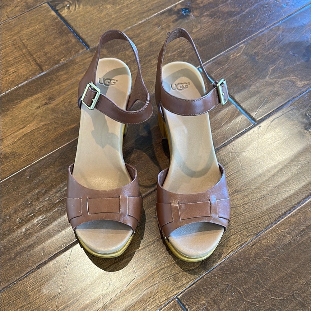UGG Women's Brown Leather Sandals with Buckle